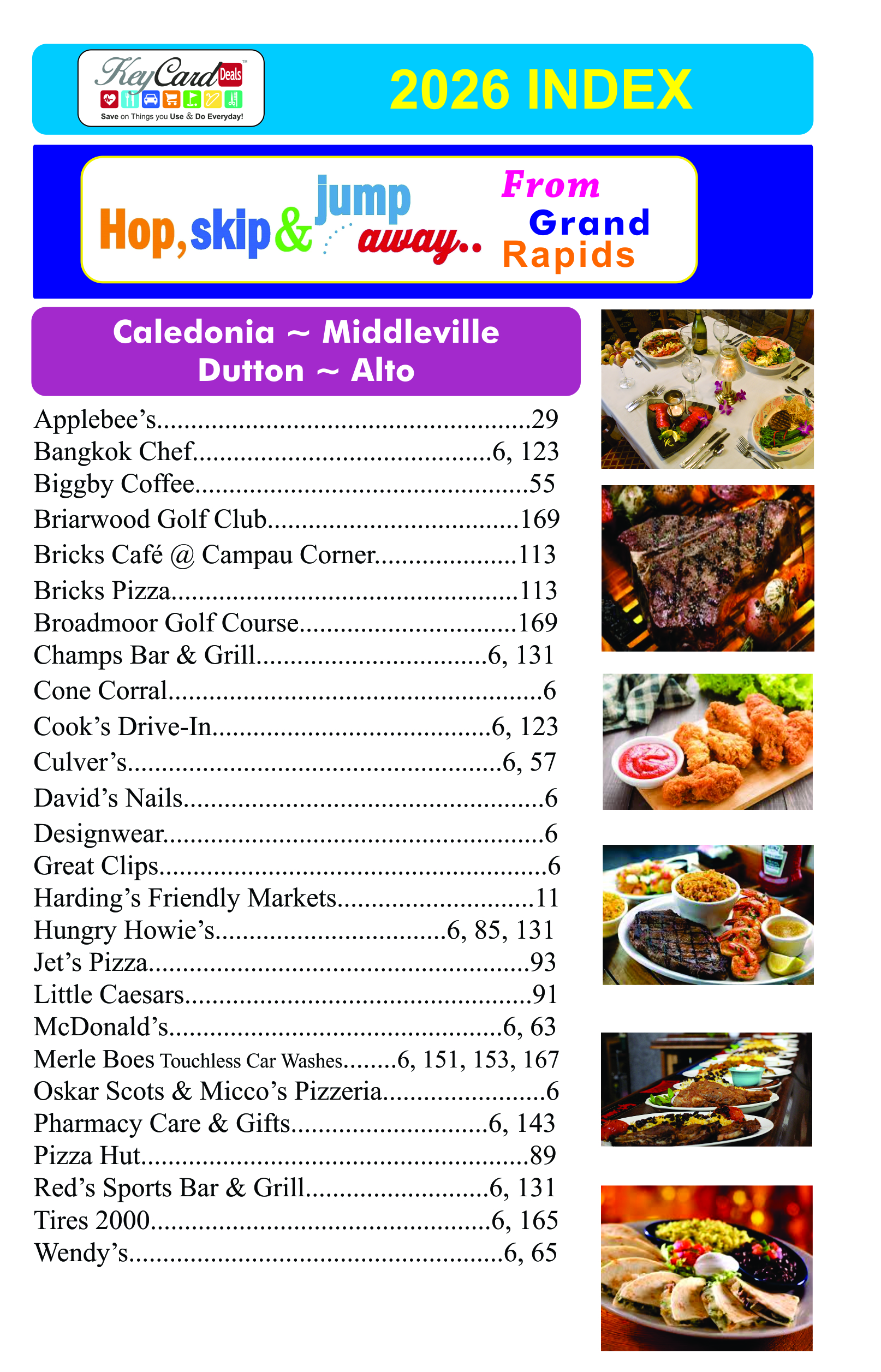 2020 Index of Participating businesses where you can save with your coupon book and/or discount KeyCard Deals card. 